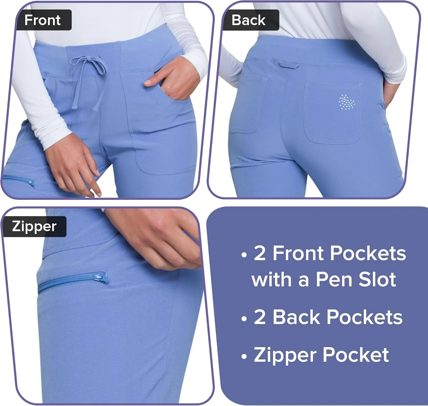 Heartsoul Women's Medical Scrub Jogger Pants Contemporary fit Drawstring waistband Jogger With 5 Pockets - HS030