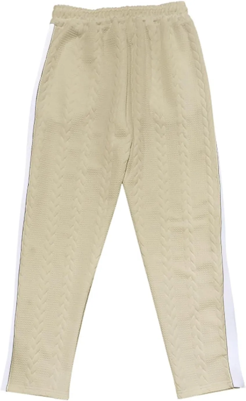 hlysgo Mens Jacquard Sweatpants Casual Loose Fit Side Button Trim Wide Leg Straight Pants Color Block Drawstring Joggers