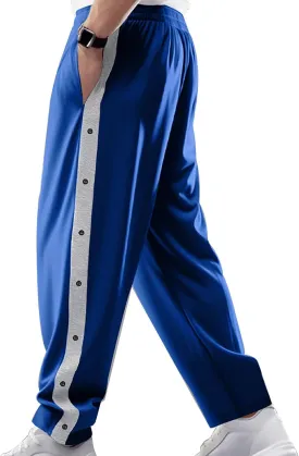 hlysgo Mens Jacquard Sweatpants Casual Loose Fit Side Button Trim Wide Leg Straight Pants Color Block Drawstring Joggers