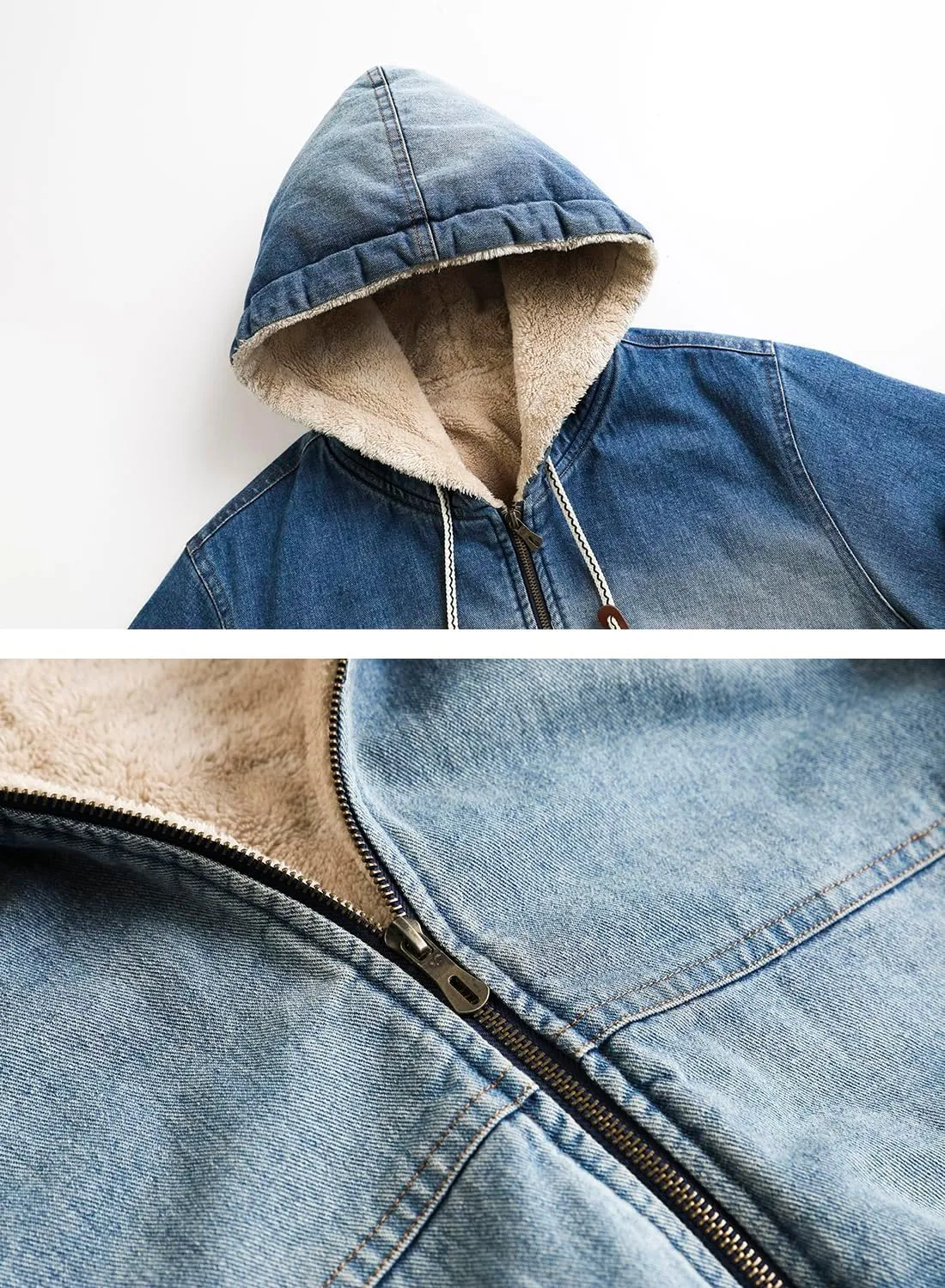 HOOD CREW Mens Winter Jacket Thick Faux Fleece Lined Coat Fashion Denim Jackets with Hood