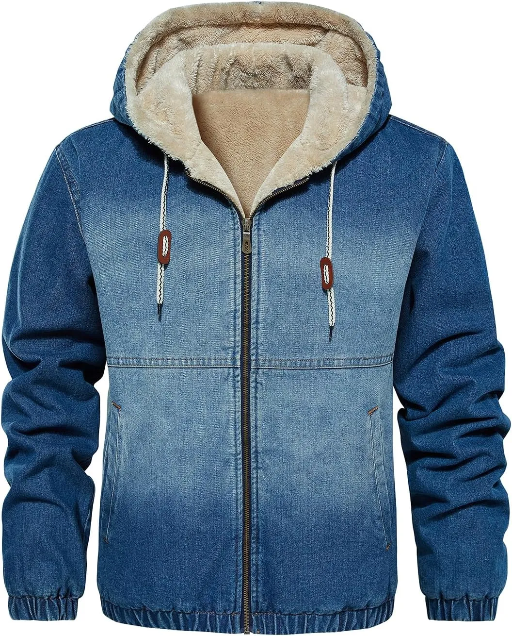 HOOD CREW Mens Winter Jacket Thick Faux Fleece Lined Coat Fashion Denim Jackets with Hood