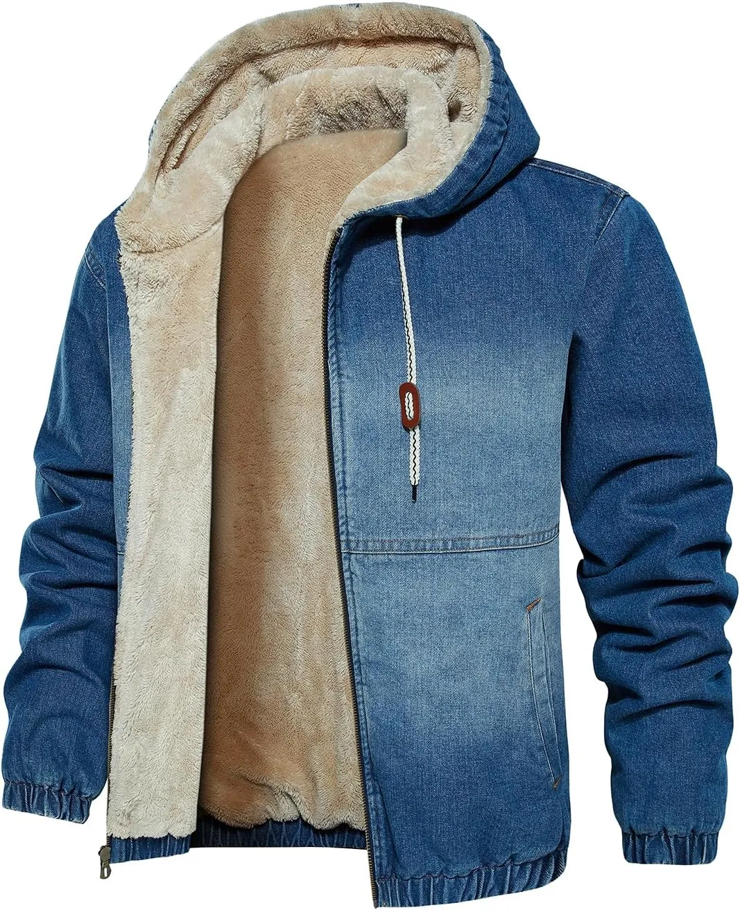 HOOD CREW Mens Winter Jacket Thick Faux Fleece Lined Coat Fashion Denim Jackets with Hood