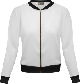 Hybrid & Company Women's Fashion Color Casual Office Comfy Zip Up Bomber Jacket Made in USA