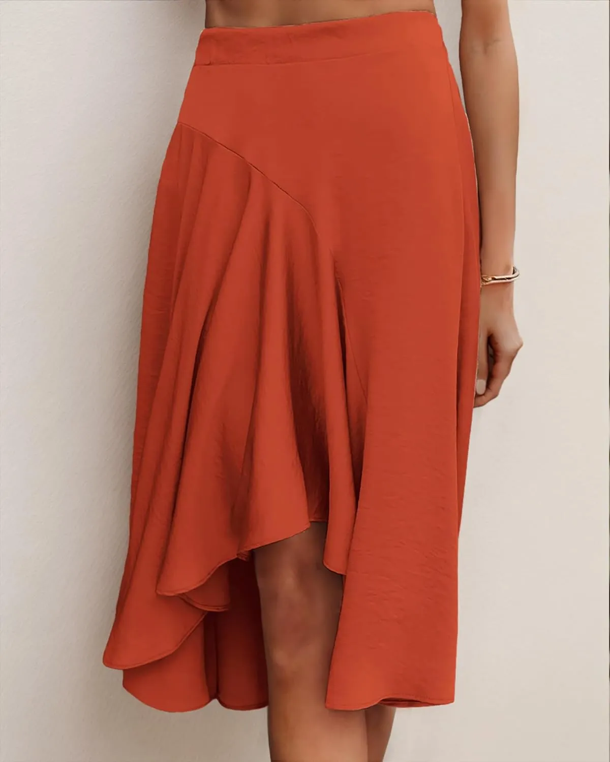 JINKESI Women's Midi Skirt Elegant Flowy Ruffle High Waist Summer Casual High Low Midi Skirts