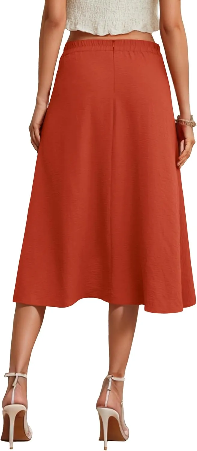 JINKESI Women's Midi Skirt Elegant Flowy Ruffle High Waist Summer Casual High Low Midi Skirts