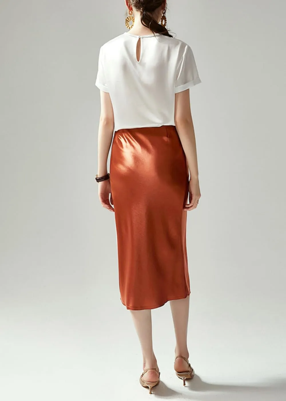 Keasmto Leopard Skirt for Women Midi Length High Waist Silk Satin Elasticized Cheetah Casual Ladies Skirts