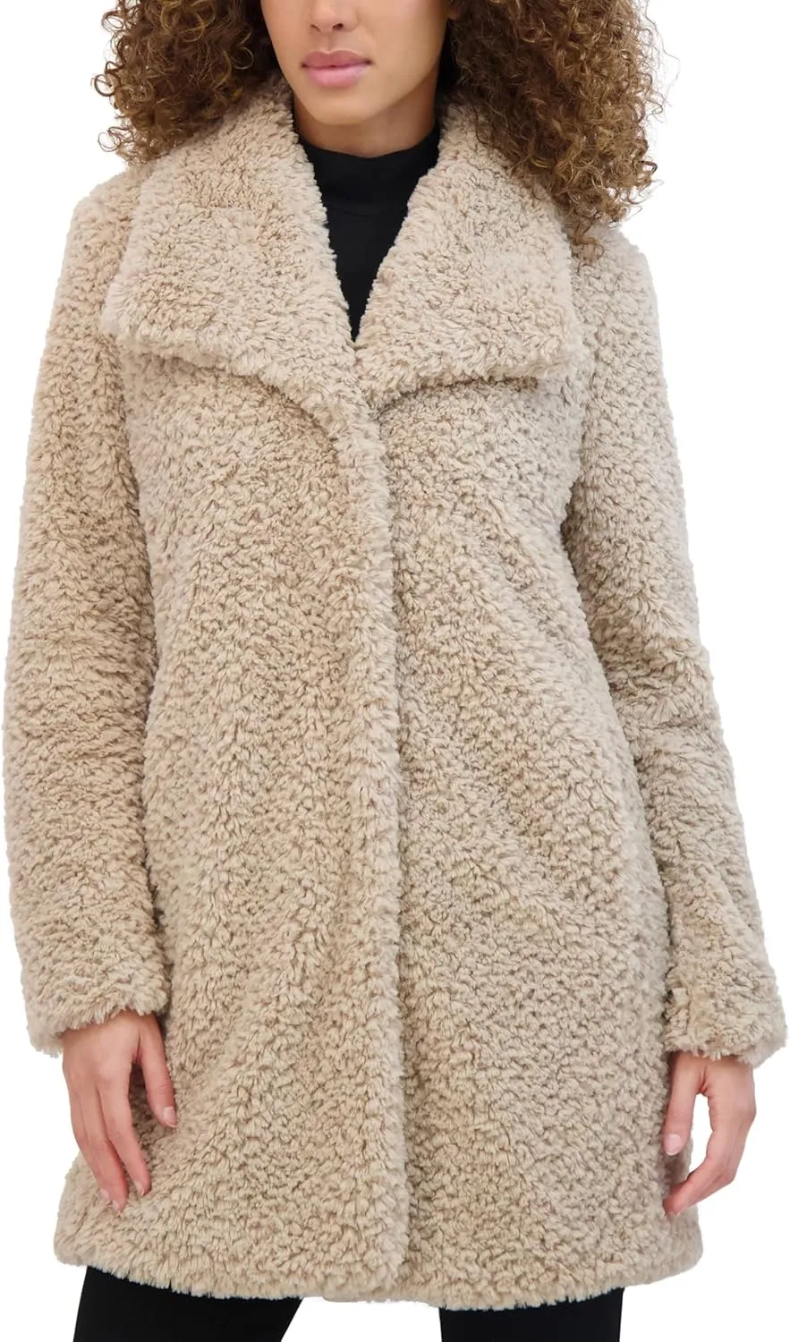 Kenneth Cole Women's Cozy Lightweight Textured Faux Fur Coat with Envelope Collar