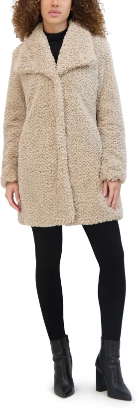 Kenneth Cole Women's Cozy Lightweight Textured Faux Fur Coat with Envelope Collar