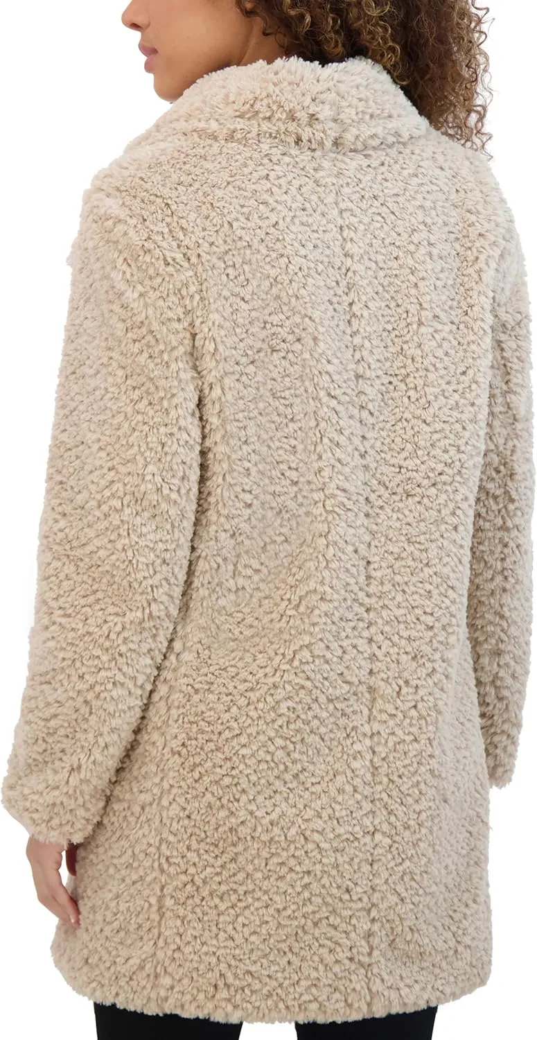 Kenneth Cole Women's Cozy Lightweight Textured Faux Fur Coat with Envelope Collar