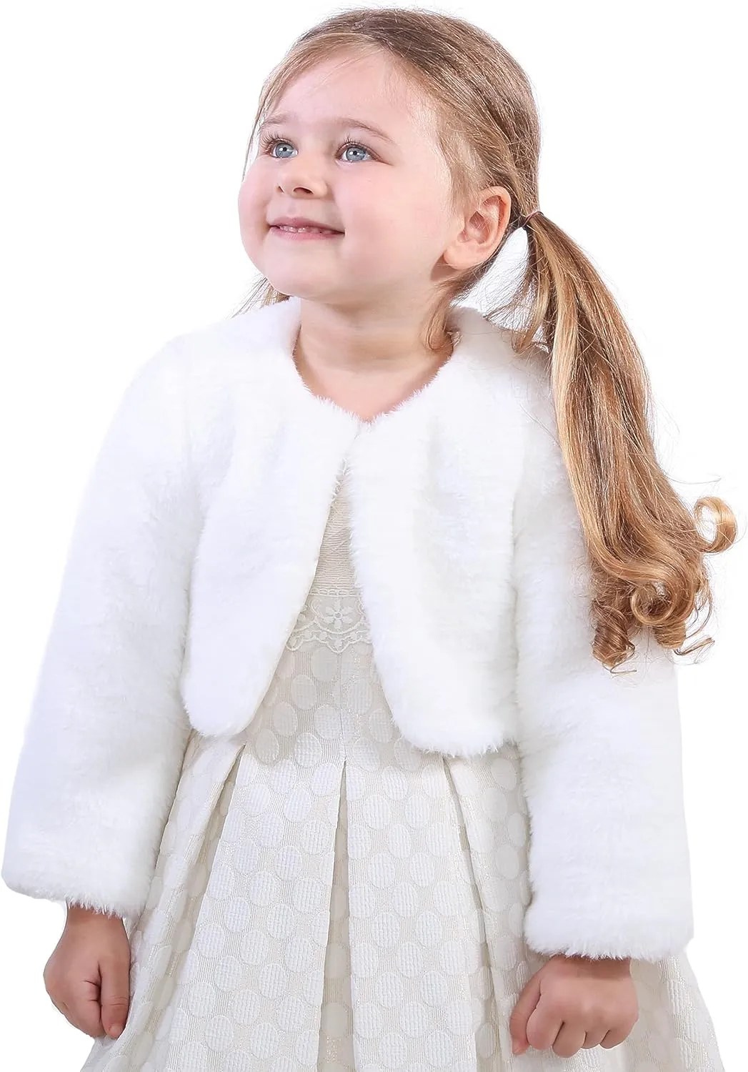 Lilax Girls Cozy Faux Fur Long Sleeve Crew Neck Dress Coat