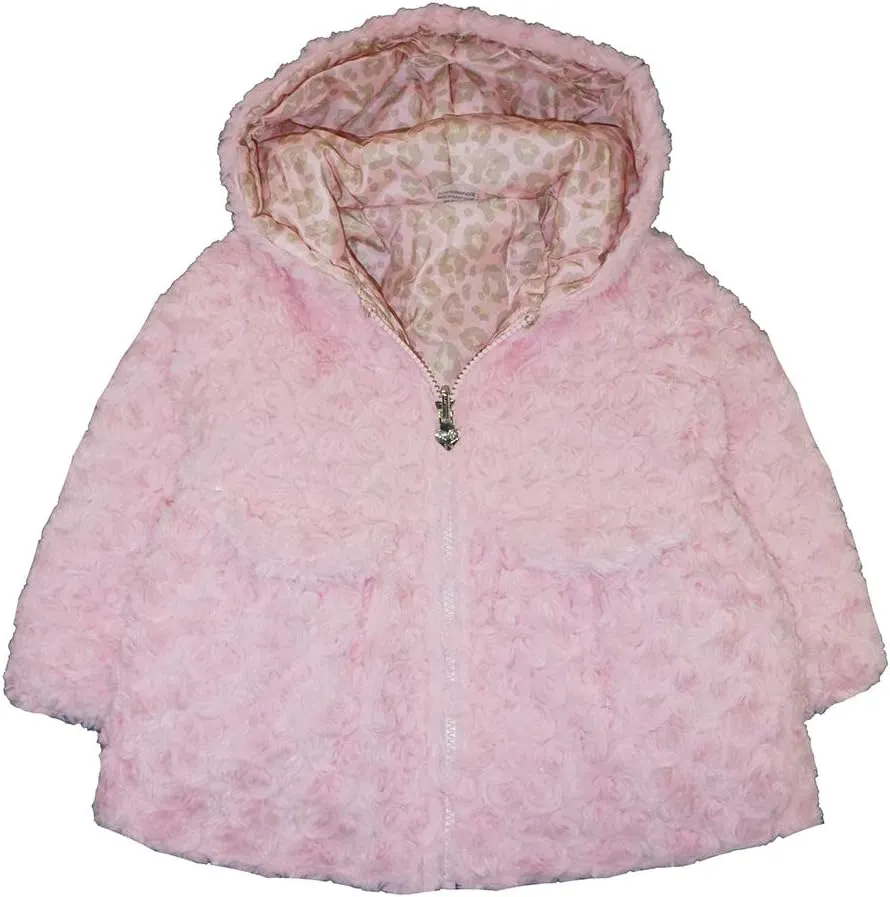 LONDON FOG Baby Girls' Infant Rosette Faux Fur Jacket Lightweight Coat