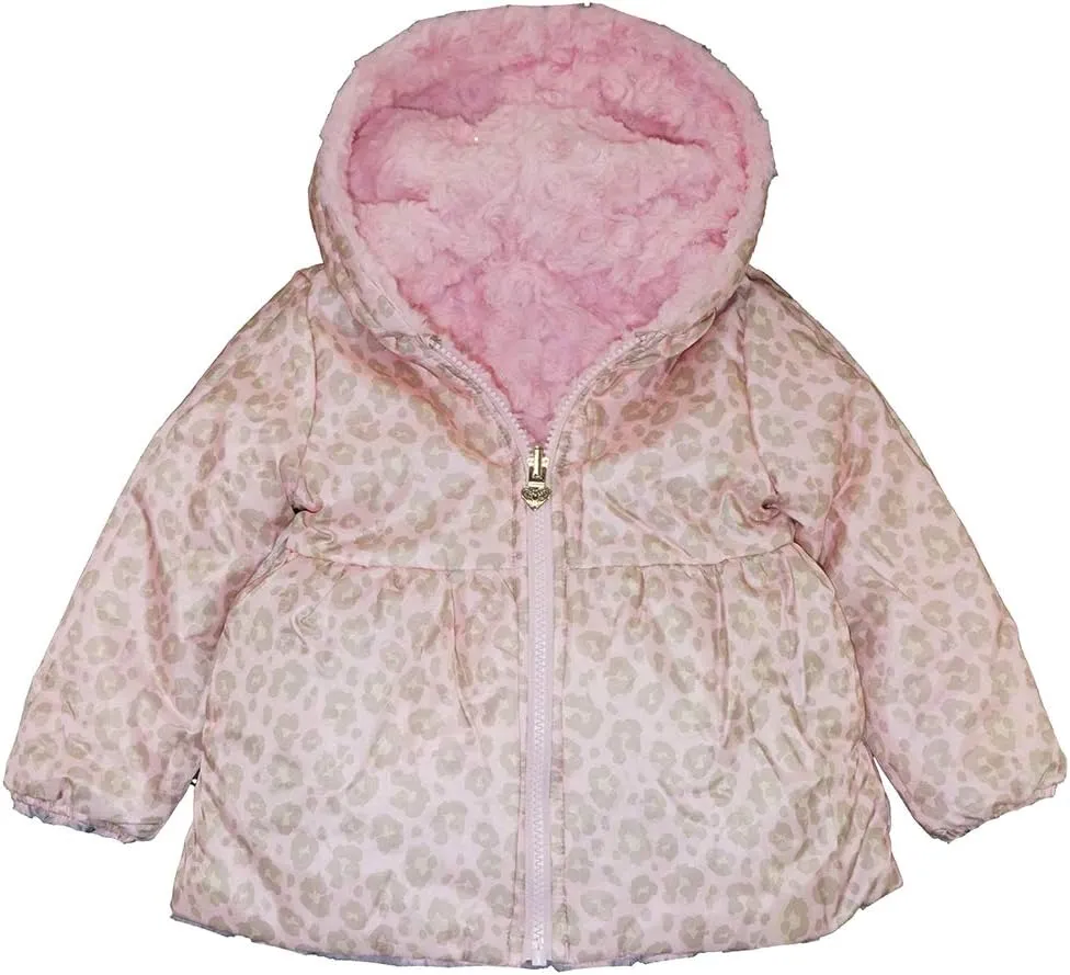 LONDON FOG Baby Girls' Infant Rosette Faux Fur Jacket Lightweight Coat