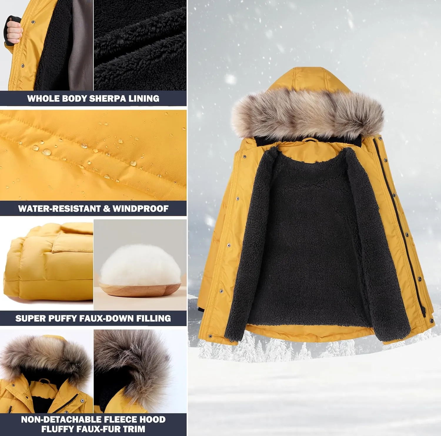 maoo garden Boys Puffer Winter Coat Big Kids Heavyweight Sherpa Lined Fur Hooded Jacket Water-Resistant Snow Parka