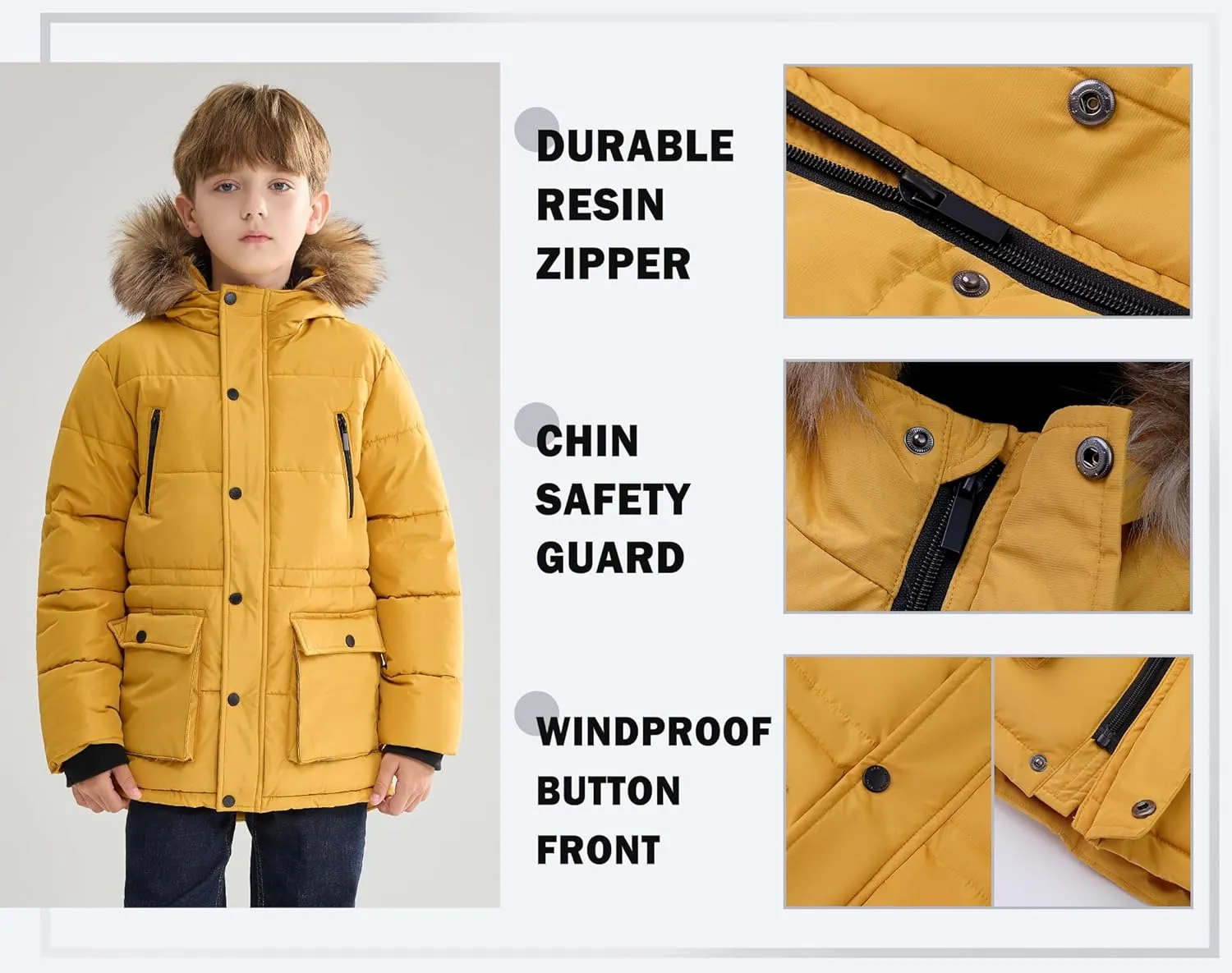 maoo garden Boys Puffer Winter Coat Big Kids Heavyweight Sherpa Lined Fur Hooded Jacket Water-Resistant Snow Parka