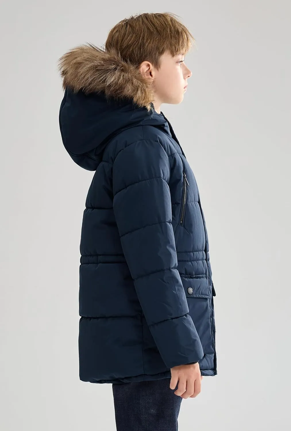 maoo garden Boys Puffer Winter Coat Big Kids Heavyweight Sherpa Lined Fur Hooded Jacket Water-Resistant Snow Parka