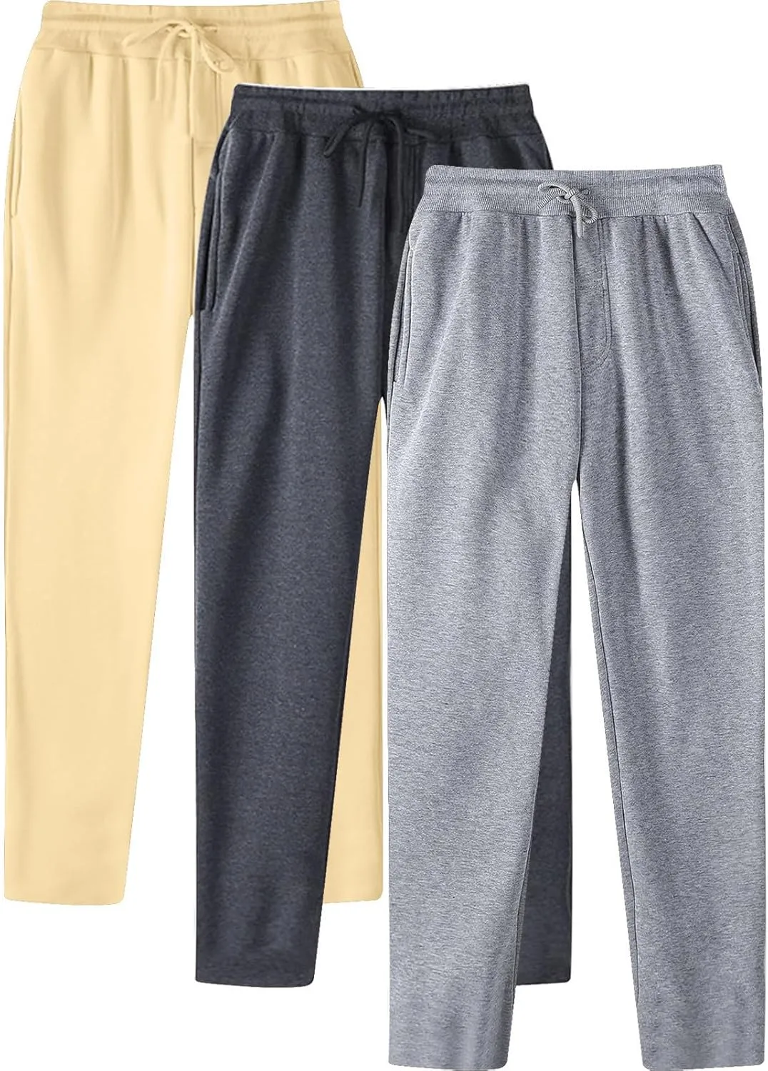 Men's 3 Pack Fleece Sweatpants Athletic Workout Jogger Trousers Baggy Elastic Drawstring Track Pants with Pockets