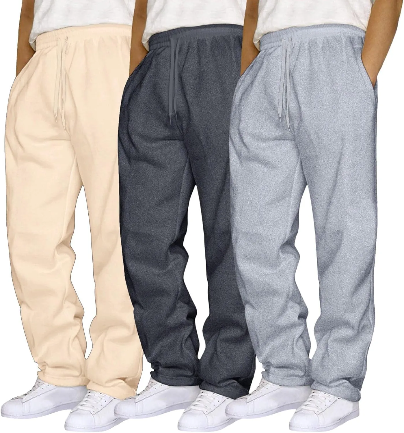 Men's 3 Pack Fleece Sweatpants Athletic Workout Jogger Trousers Baggy Elastic Drawstring Track Pants with Pockets