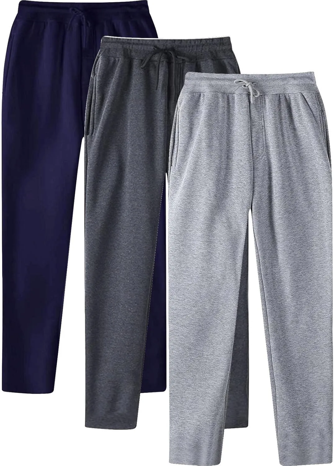 Men's 3 Pack Fleece Sweatpants Athletic Workout Jogger Trousers Baggy Elastic Drawstring Track Pants with Pockets