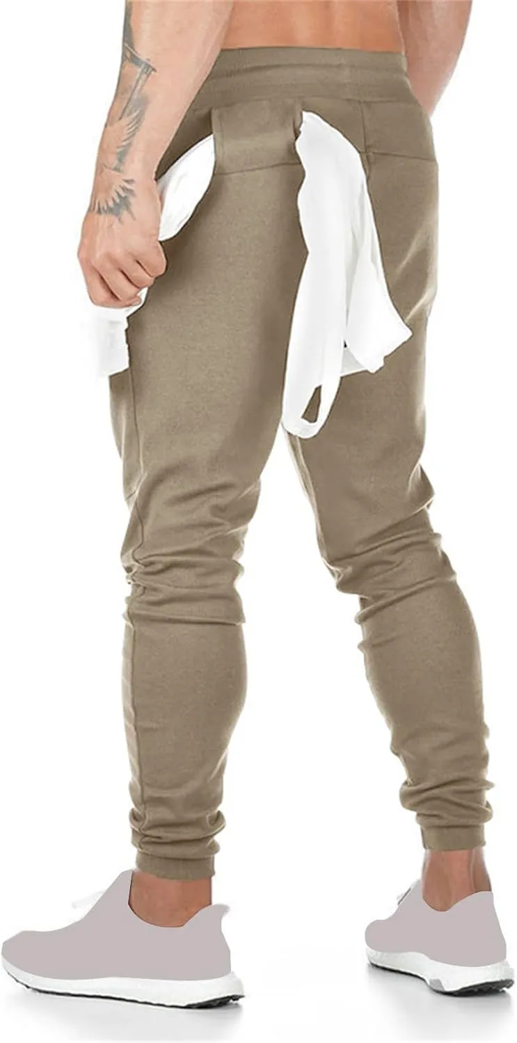 Mens Athletic Pants Stretch Casual Lightweight Slim Fit Comfy Solid Sweatpants Bodybuilding Yoga Trousers with Pockets