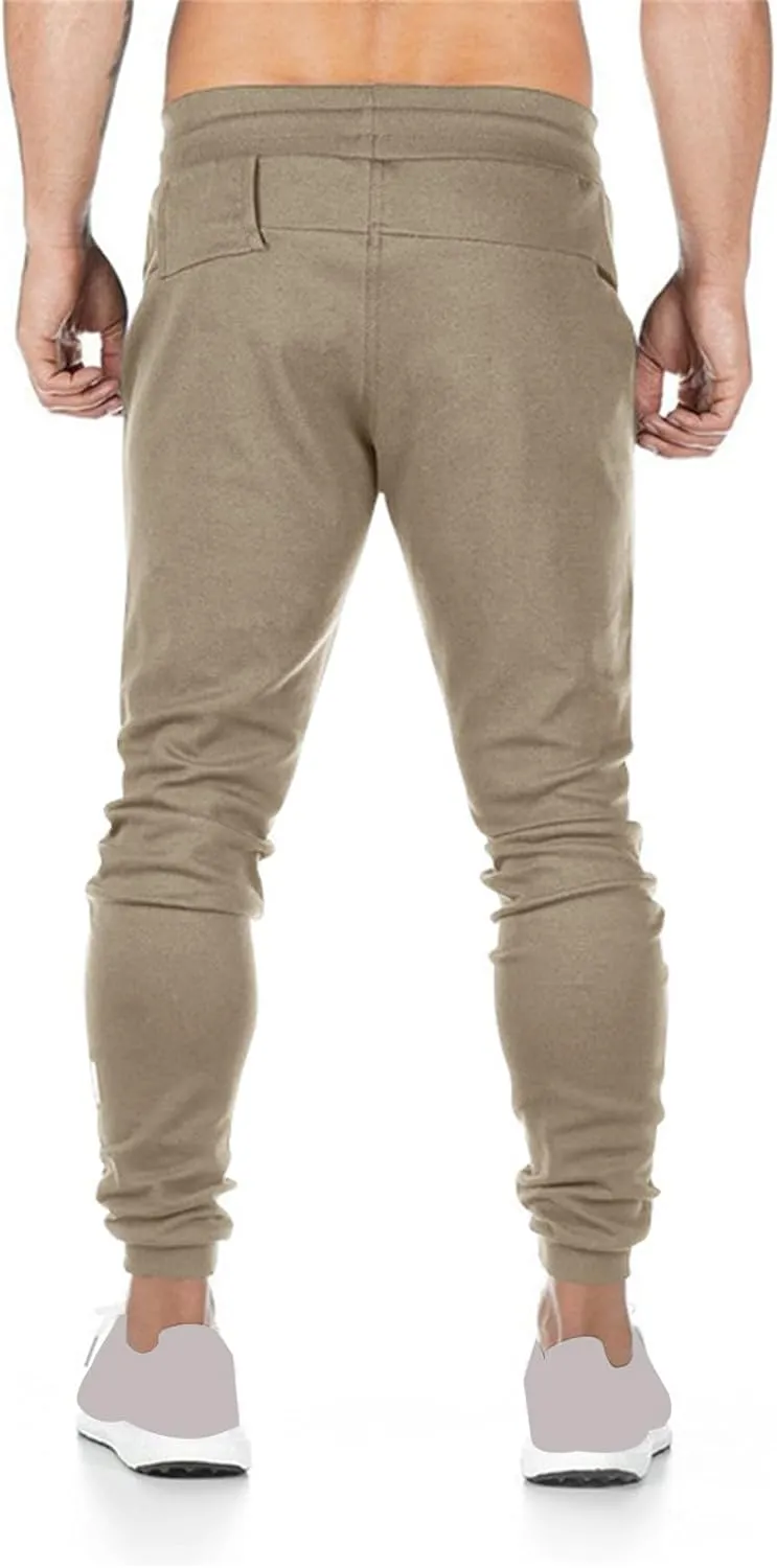 Mens Athletic Pants Stretch Casual Lightweight Slim Fit Comfy Solid Sweatpants Bodybuilding Yoga Trousers with Pockets