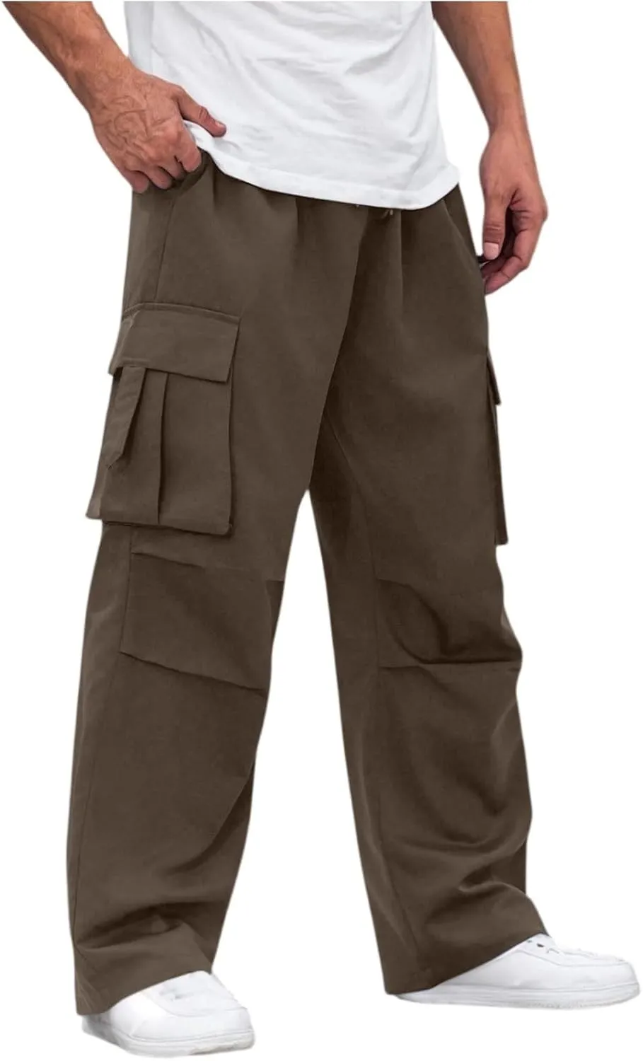 Men's Casual Cargo Joggers Drawstring Straight Leg Breathable Chino Pants Running Baggy Twill Jogging Sweatpants