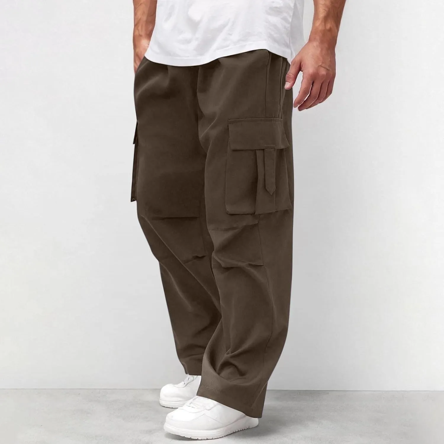 Men's Casual Cargo Joggers Drawstring Straight Leg Breathable Chino Pants Running Baggy Twill Jogging Sweatpants