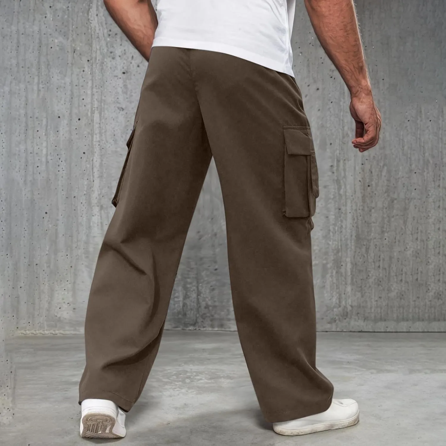 Men's Casual Cargo Joggers Drawstring Straight Leg Breathable Chino Pants Running Baggy Twill Jogging Sweatpants