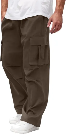 Men's Casual Cargo Joggers Drawstring Straight Leg Breathable Chino Pants Running Baggy Twill Jogging Sweatpants