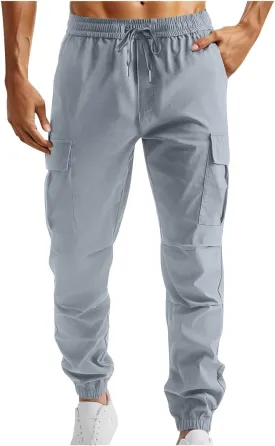 Men's Casual Jogger Pants Breathable Chino Relaxed Fit Outdoor Cargo Pants Athletic Loose Fit Twill Jogging Sweatpants