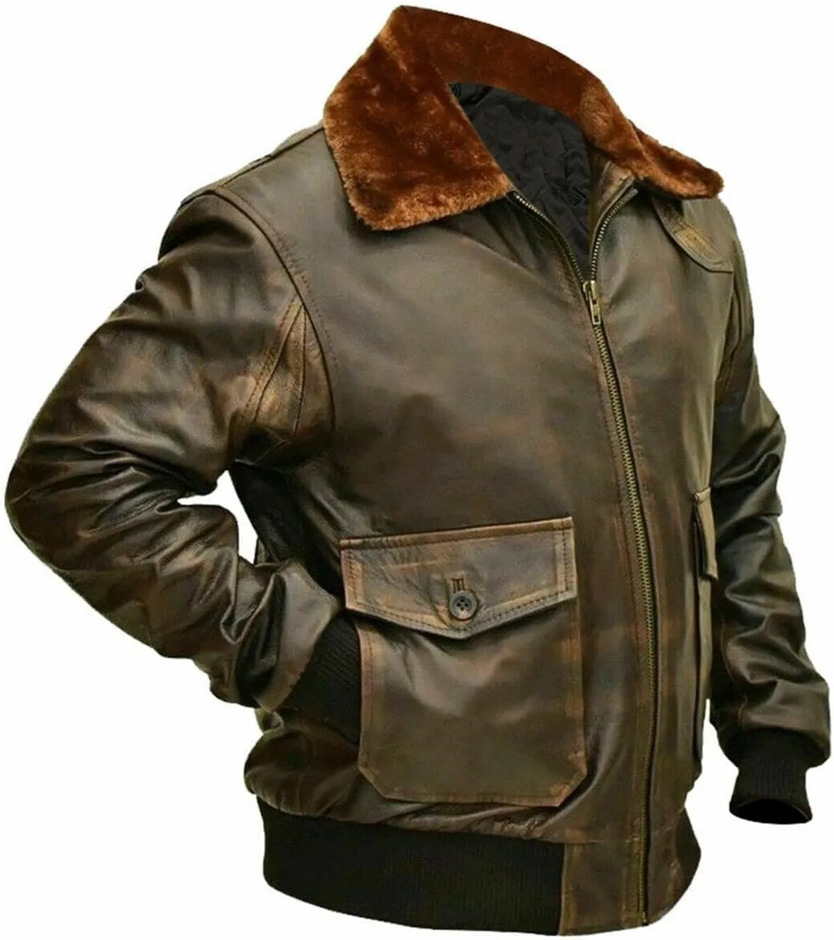 Men's Premium Real Leather Vintage G-1 US Naval Flight Jacket - Military Aviator Vintage Bomber Jacket