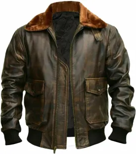 Men's Premium Real Leather Vintage G-1 US Naval Flight Jacket - Military Aviator Vintage Bomber Jacket