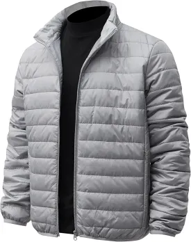 Mens Puffer Jacket Packable Lightweight Puffy Jacket with Zippered Pockets and Down Alternative, Lightweight Warm