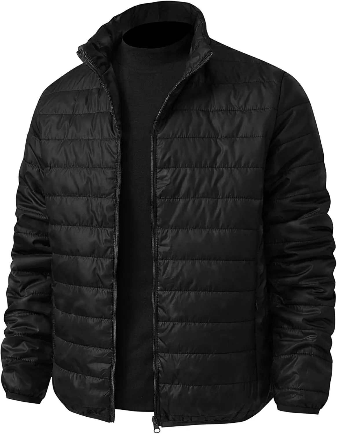 Mens Puffer Jacket Packable Lightweight Puffy Jacket with Zippered Pockets and Down Alternative, Lightweight Warm