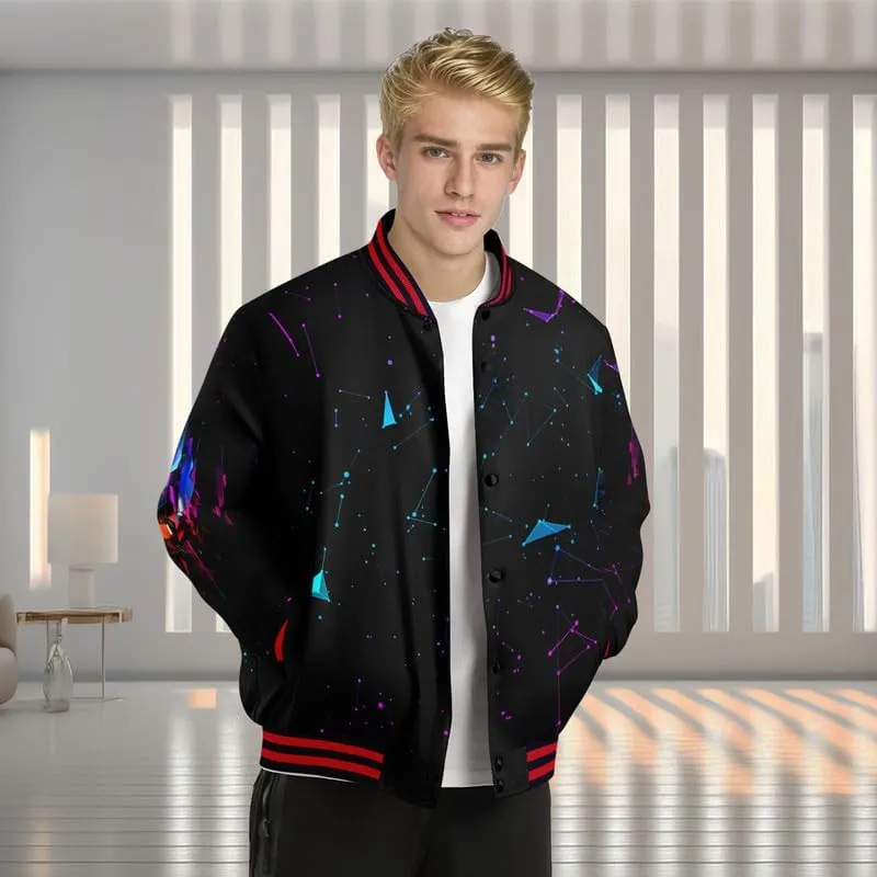 Men's Stylish Graphic Varsity Jacket Lightweight Casual Sport Outerwear for Spring,Fall Baseball Urban Bomber Jackets