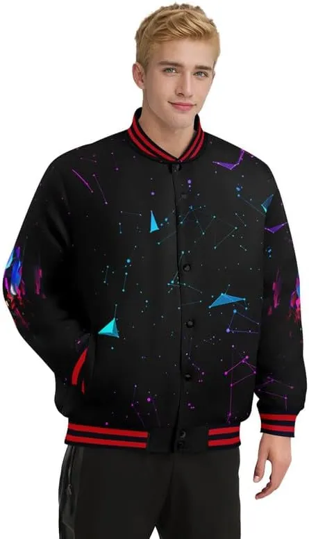 Men's Stylish Graphic Varsity Jacket Lightweight Casual Sport Outerwear for Spring,Fall Baseball Urban Bomber Jackets