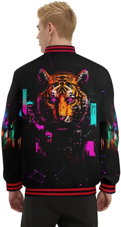 Men's Stylish Graphic Varsity Jacket Lightweight Casual Sport Outerwear for Spring,Fall Baseball Urban Bomber Jackets