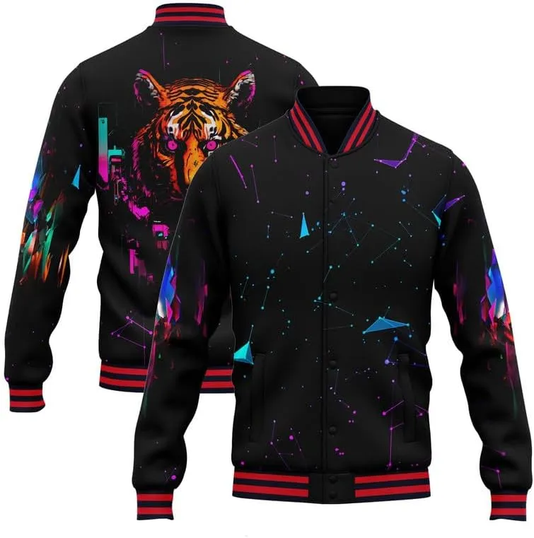 Men's Stylish Graphic Varsity Jacket Lightweight Casual Sport Outerwear for Spring,Fall Baseball Urban Bomber Jackets