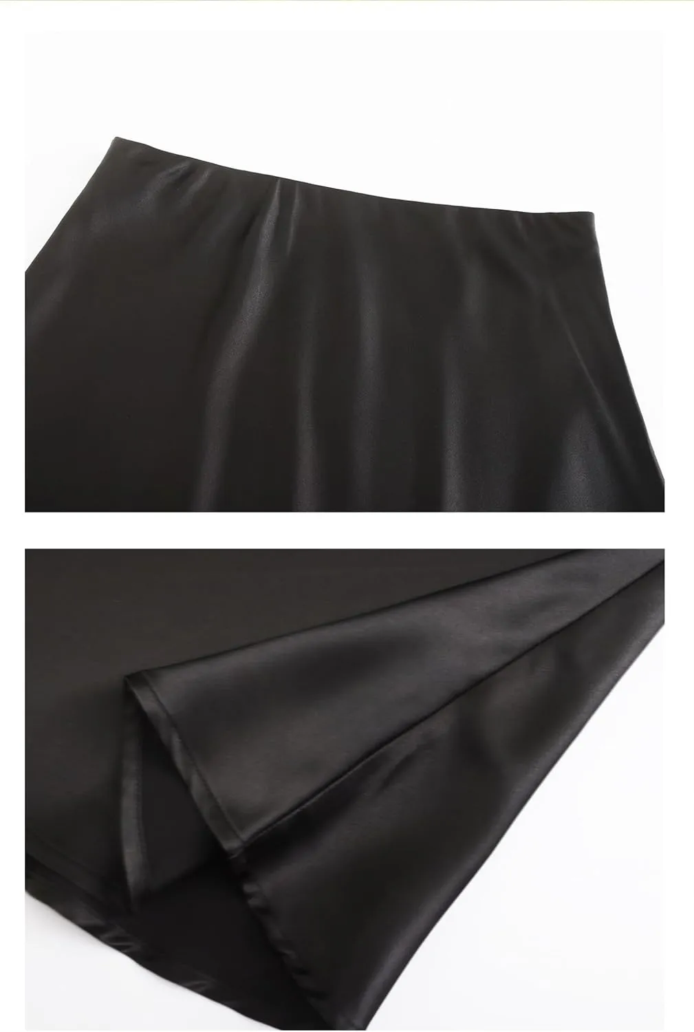Mist Azur Women Silky Satin Side Split Skirt High Waist Elastic Elegant A Line Midi Skirts for Women