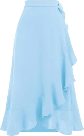 OBEEII Women Ruffle Wrap Skirt Summer Casual High Waist Tie Flowy Beach Skirt High Low Asymmetrical Split Midi Skirts