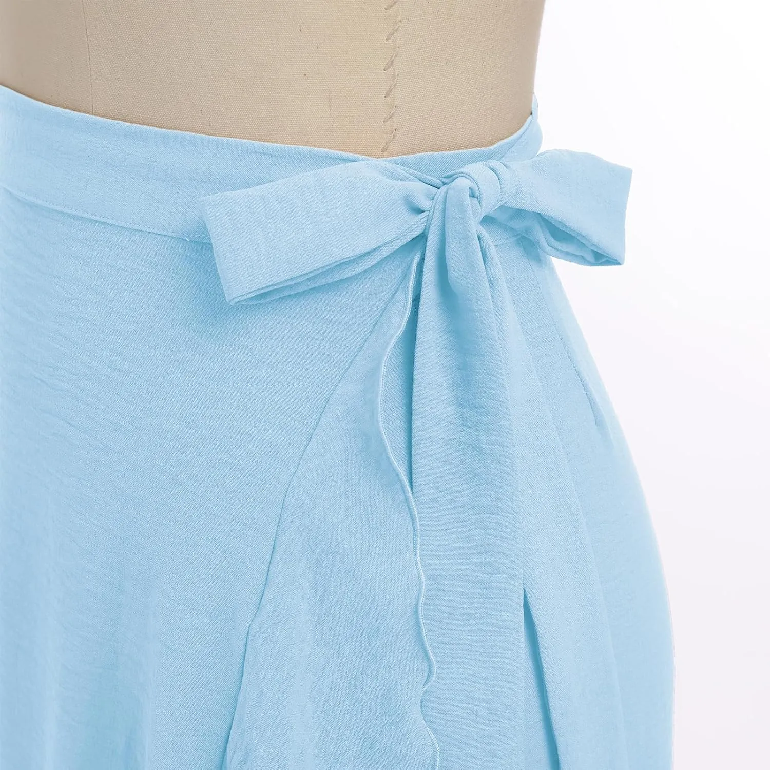 OBEEII Women Ruffle Wrap Skirt Summer Casual High Waist Tie Flowy Beach Skirt High Low Asymmetrical Split Midi Skirts