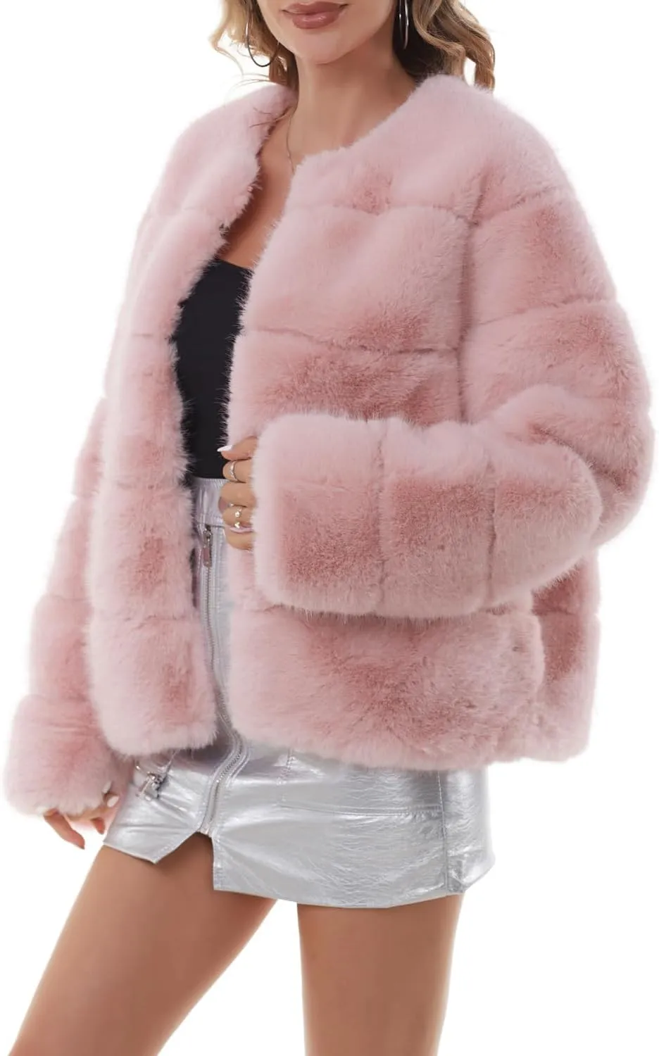 QUENTY PIELIES Faux Fur Coat Womens Jacket Winter Long Sleeve Overcoat Warm