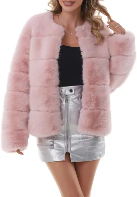 QUENTY PIELIES Faux Fur Coat Womens Jacket Winter Long Sleeve Overcoat Warm