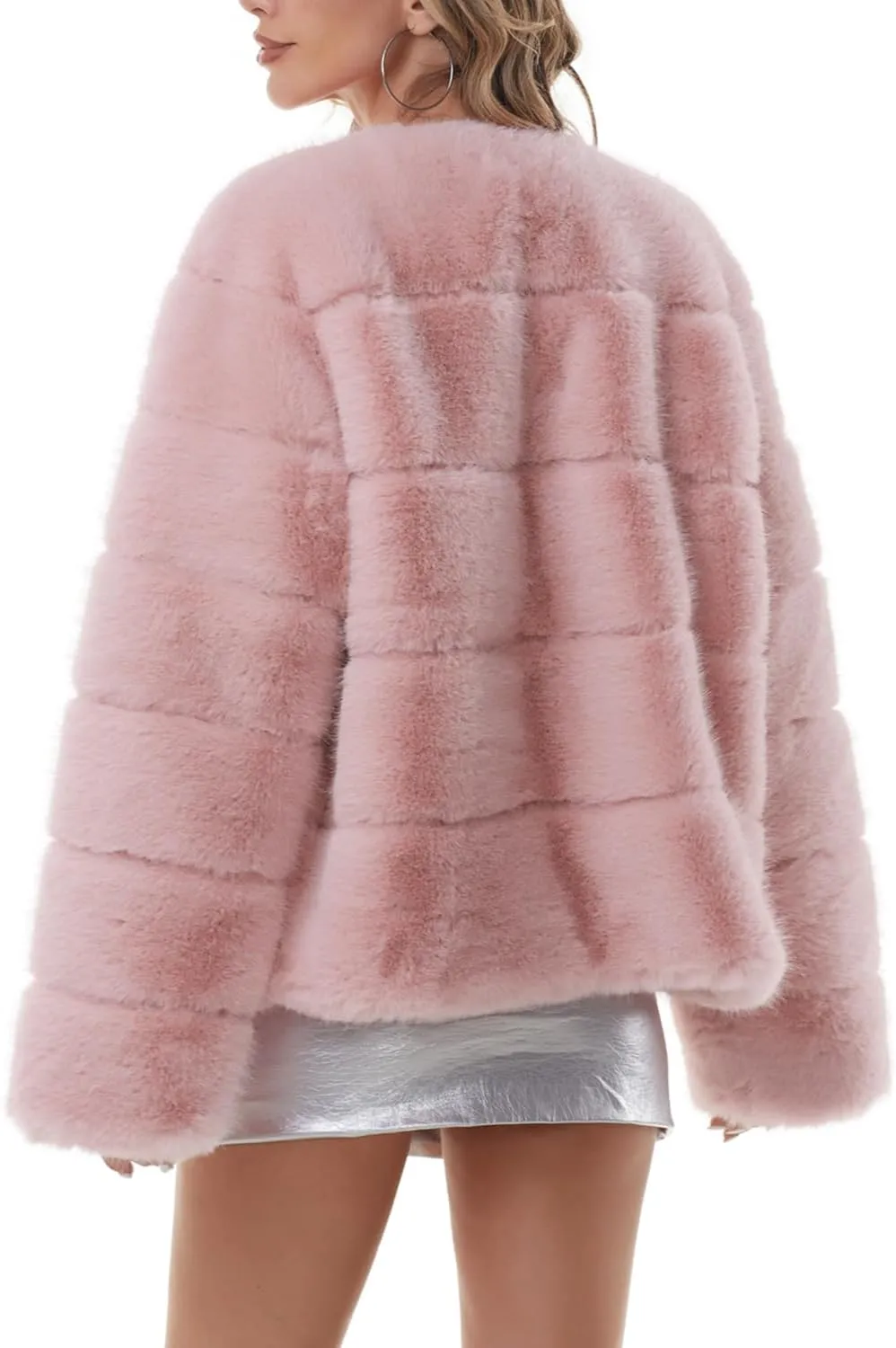 QUENTY PIELIES Faux Fur Coat Womens Jacket Winter Long Sleeve Overcoat Warm