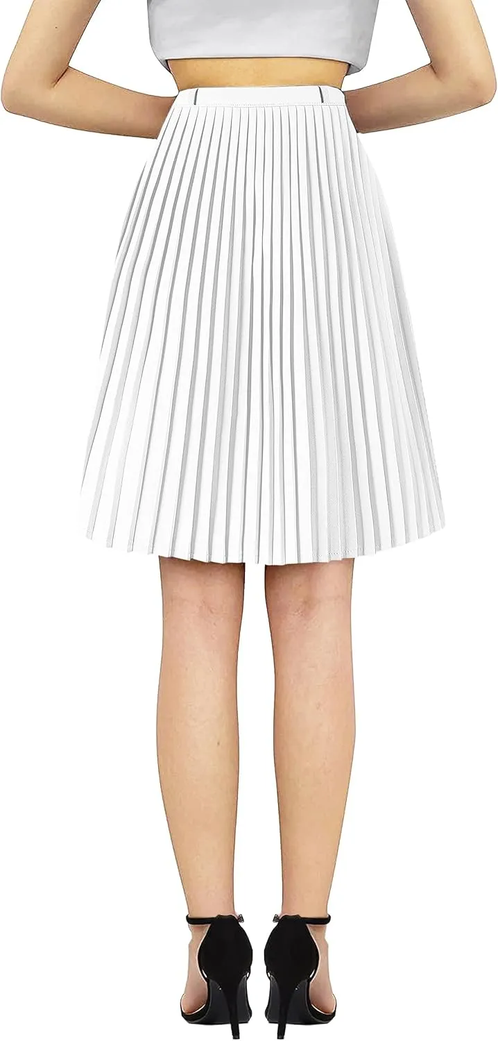 SANGTREE Women Midi Pleated Skirt, Stretchy High Waisted Casual Flowy Accordion Outdoor Travel Weekend Skirt
