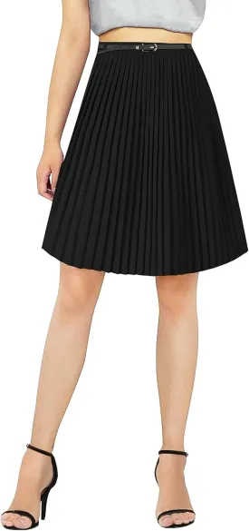 SANGTREE Women Midi Pleated Skirt, Stretchy High Waisted Casual Flowy Accordion Outdoor Travel Weekend Skirt