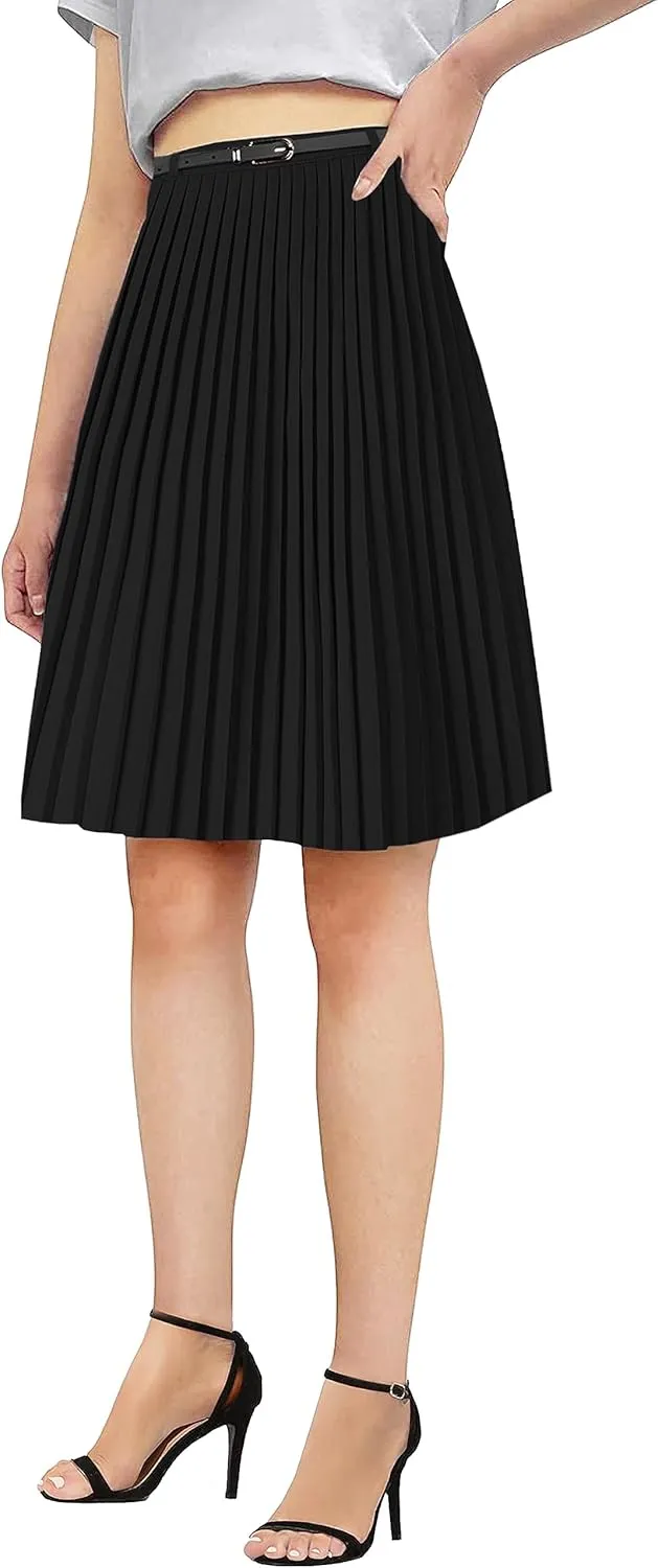 SANGTREE Women Midi Pleated Skirt, Stretchy High Waisted Casual Flowy Accordion Outdoor Travel Weekend Skirt