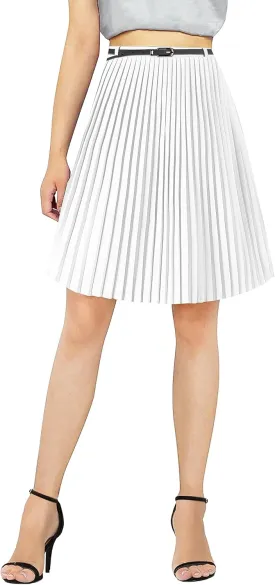 SANGTREE Women Midi Pleated Skirt, Stretchy High Waisted Casual Flowy Accordion Outdoor Travel Weekend Skirt