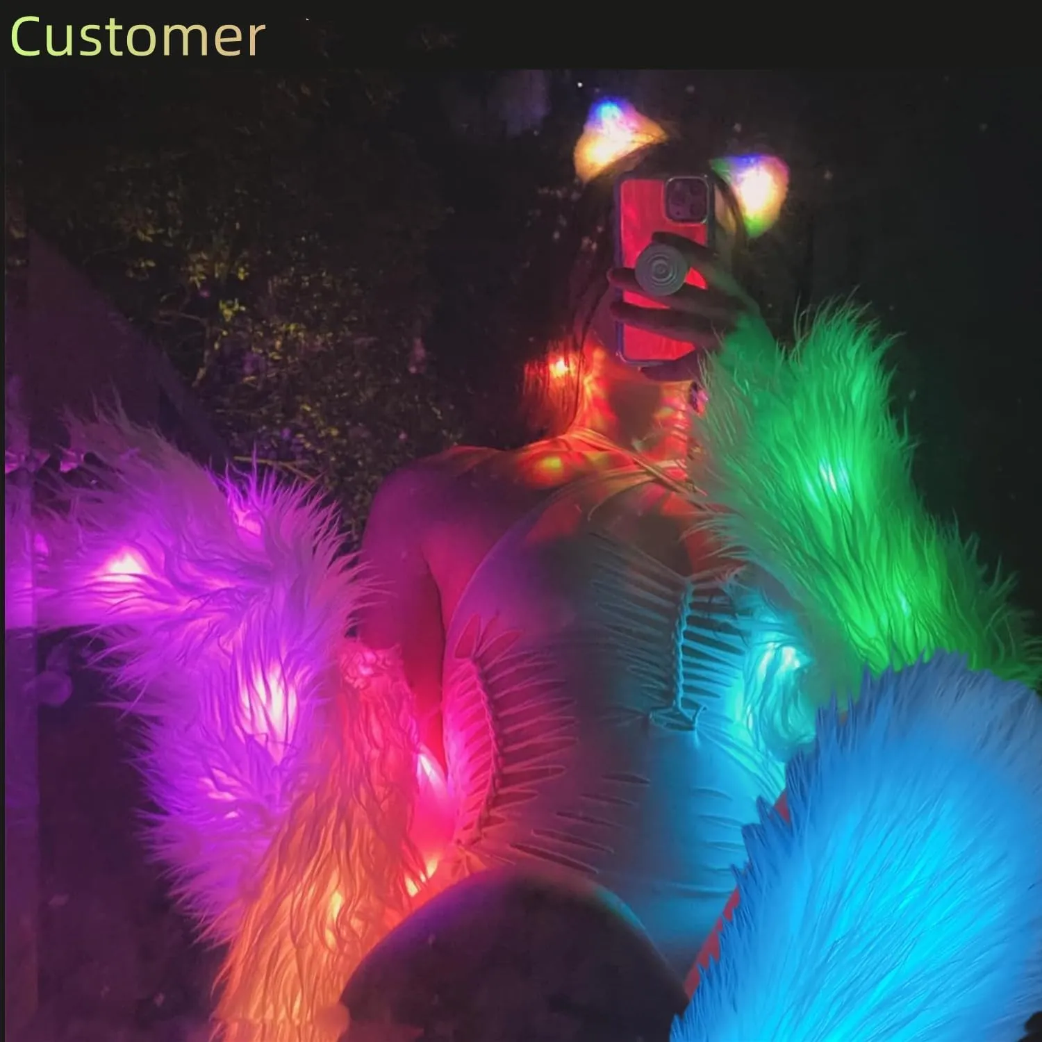 SHINYOU Women Faux Fur Jacket LED Light Up Jacket Halloween Chirstmas Music Festival Gift Winter Night Out Coat Plus Size