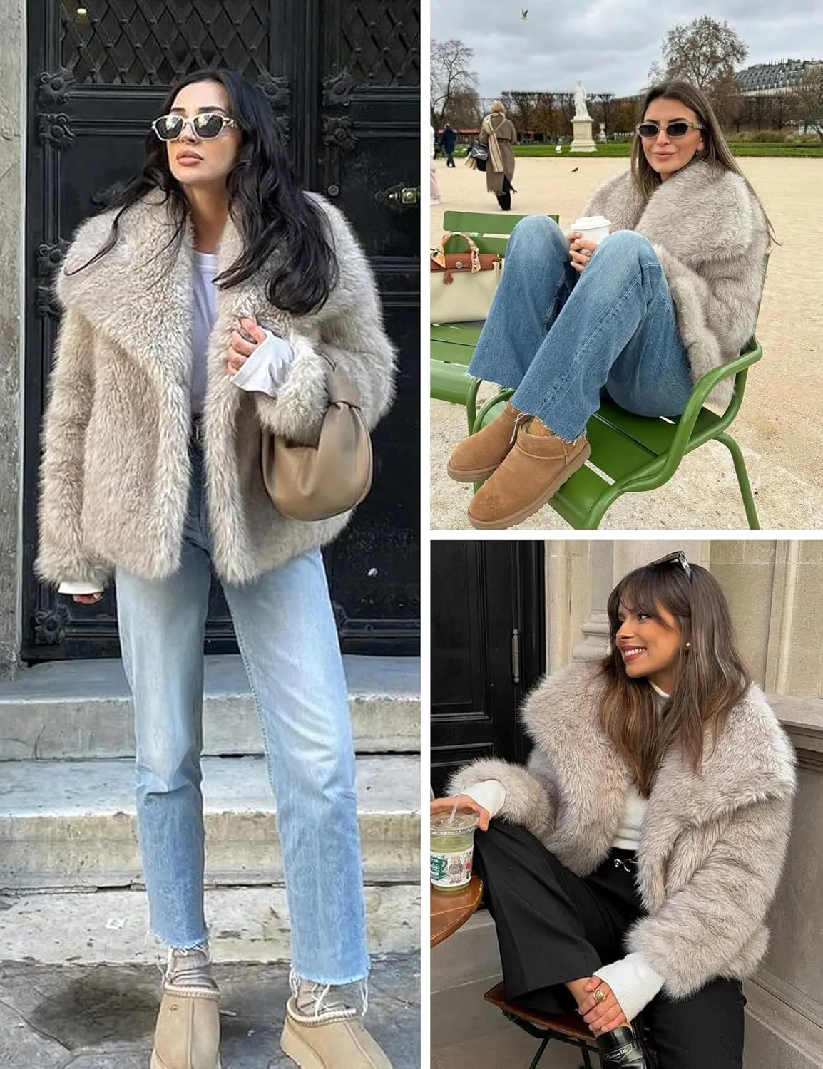 Shiyifa Faux Fur Coat for Women Fluffy Faux Fur Jacket Long Sleeve Open Front Cropped Fuzzy Outerwear