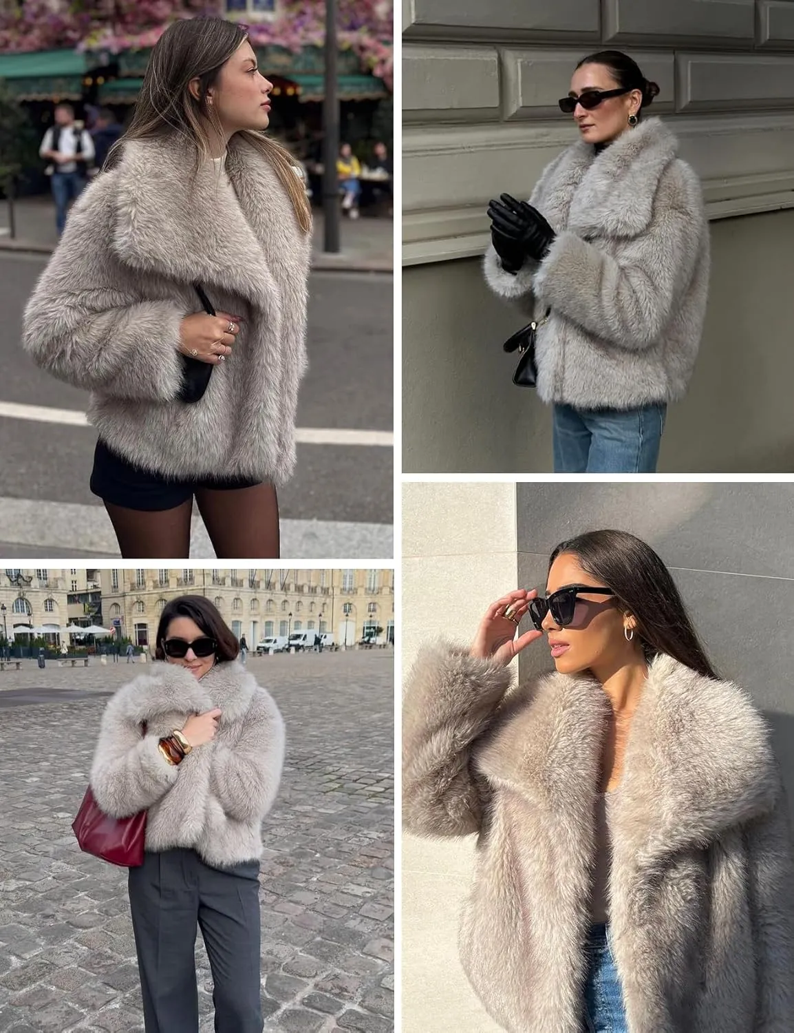 Shiyifa Faux Fur Coat for Women Fluffy Faux Fur Jacket Long Sleeve Open Front Cropped Fuzzy Outerwear